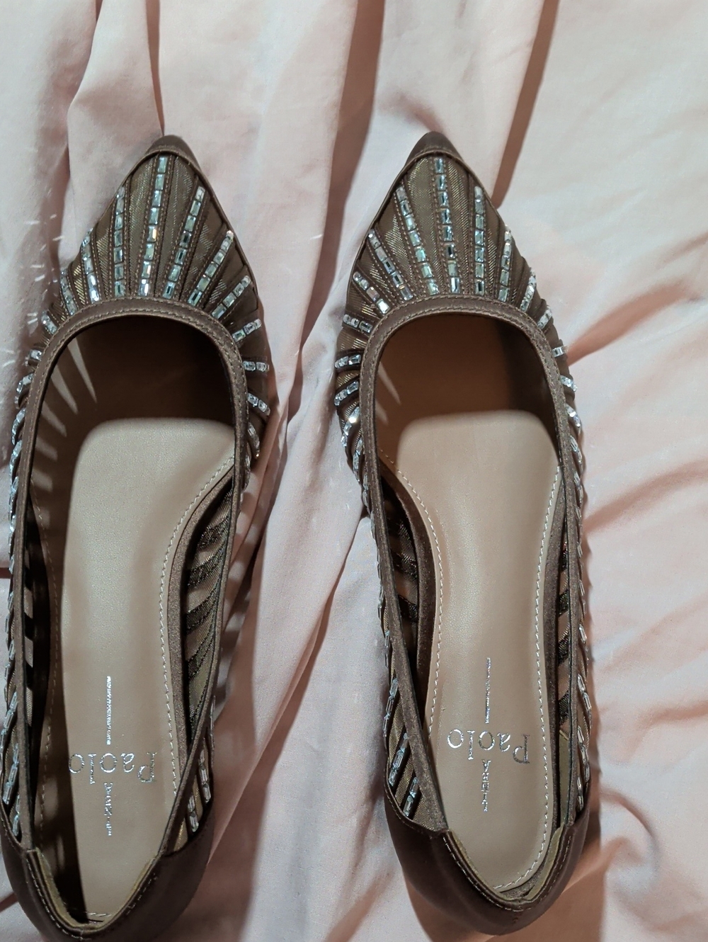 Paolo Chocolate Brown Rhinestone-Trim Pointed Flats